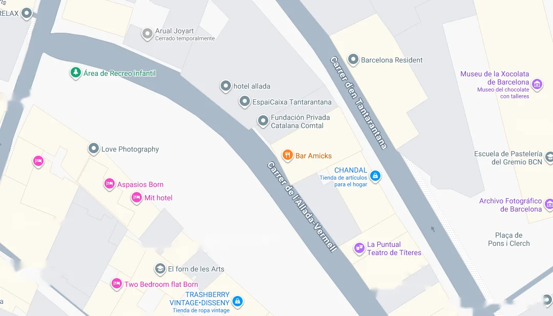 Mapa de la ubicación de Bar Amicks, en Carrer de l'Allada-Vermell, 11, 08003 Barcelona