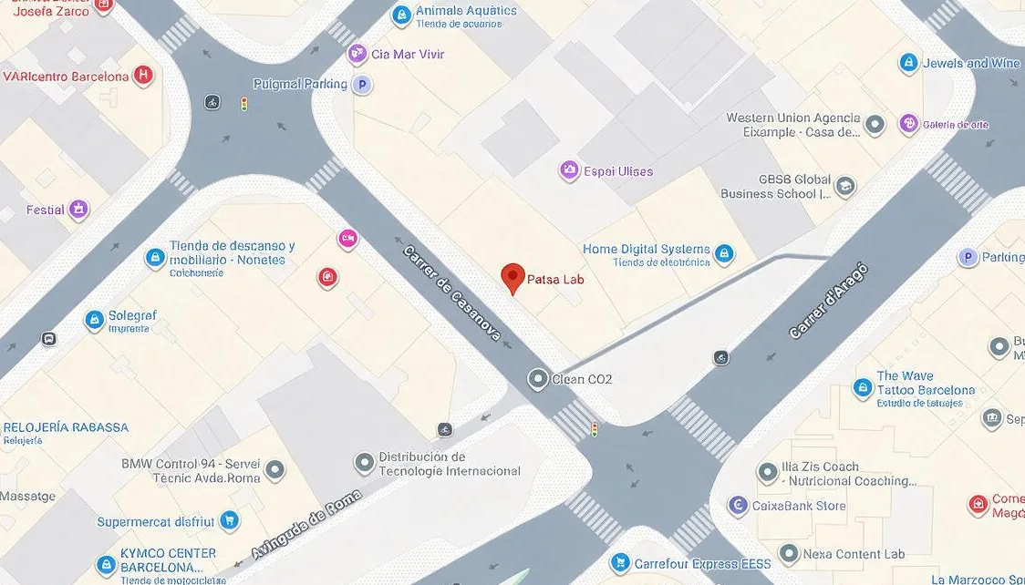 Mapa de la ubicación de Patsa Lab, en Carrer de Casanova 94, 08011 Barcelona